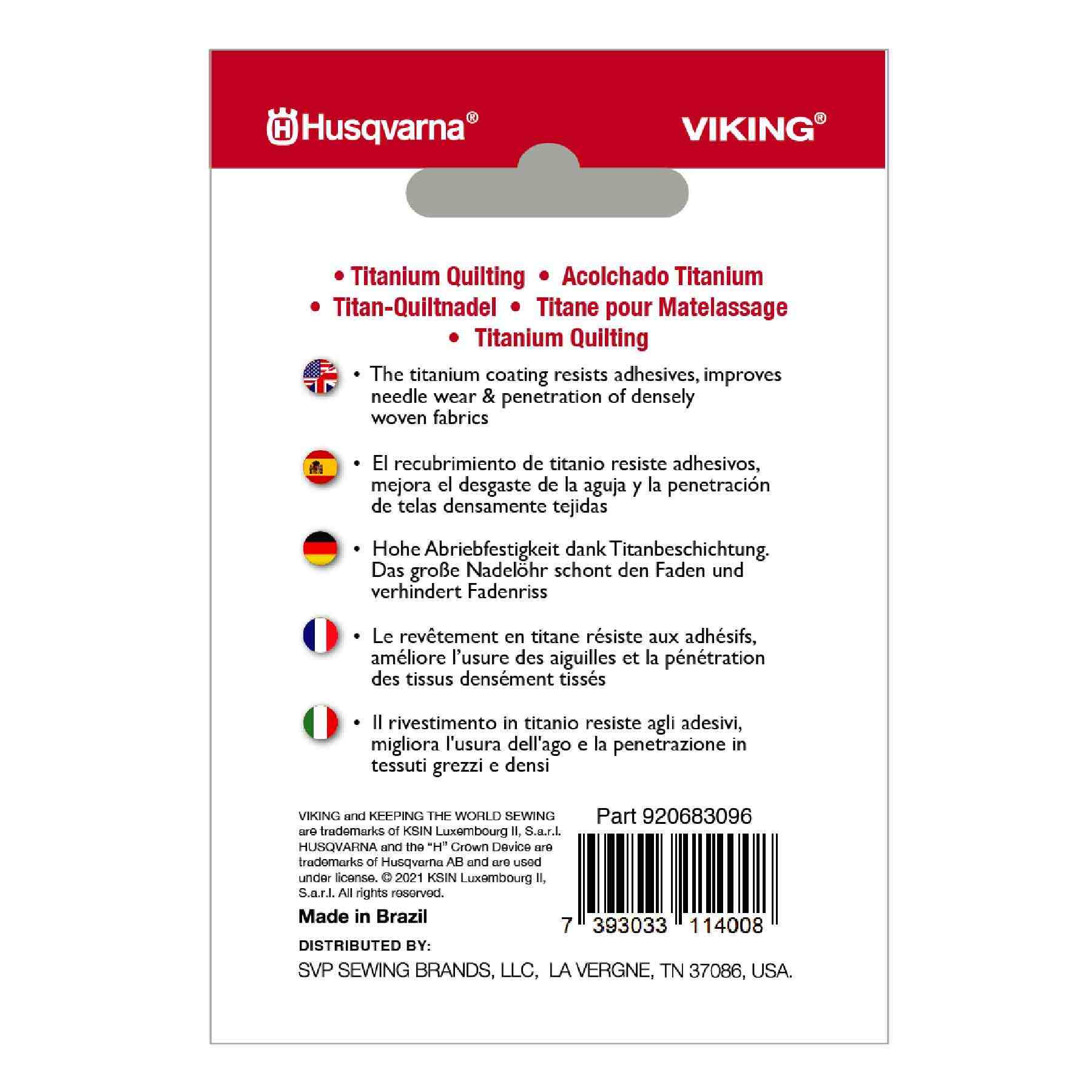 HUSQVARNA® VIKING® Titanium Quilting Needles Size 80/12 5-Pack - Image 2